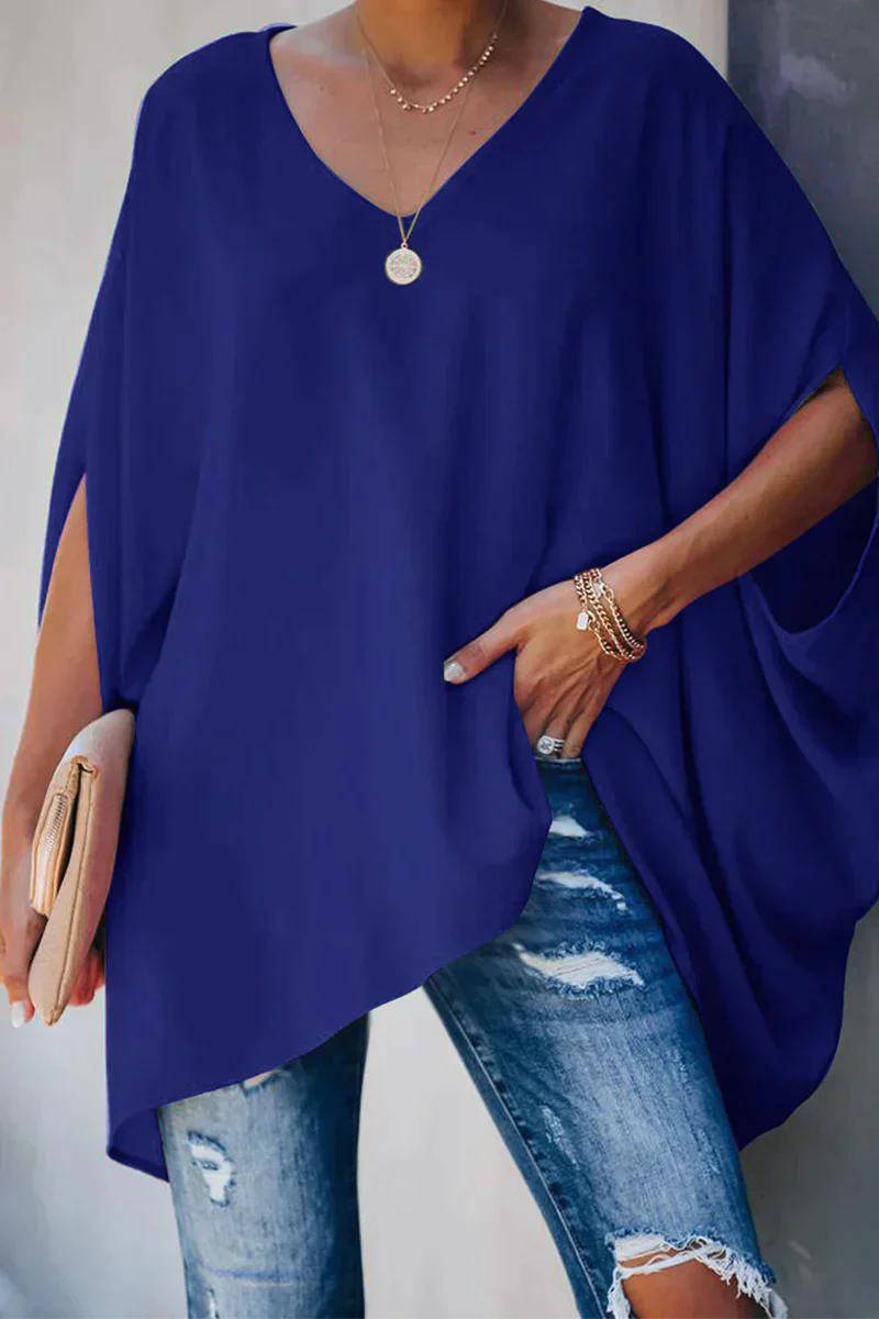 Damen Bluse V-Ausschnitt Weit