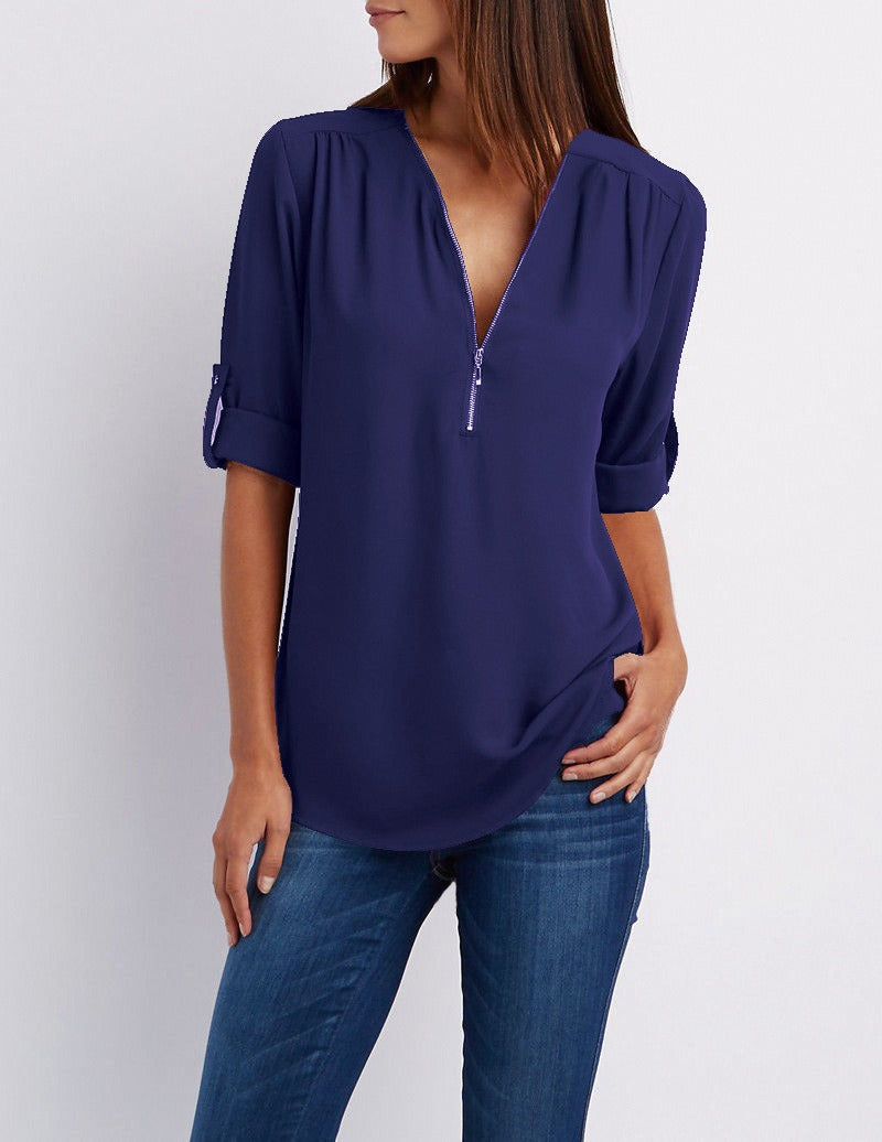Damen Chiffonbluse Reißverschluss