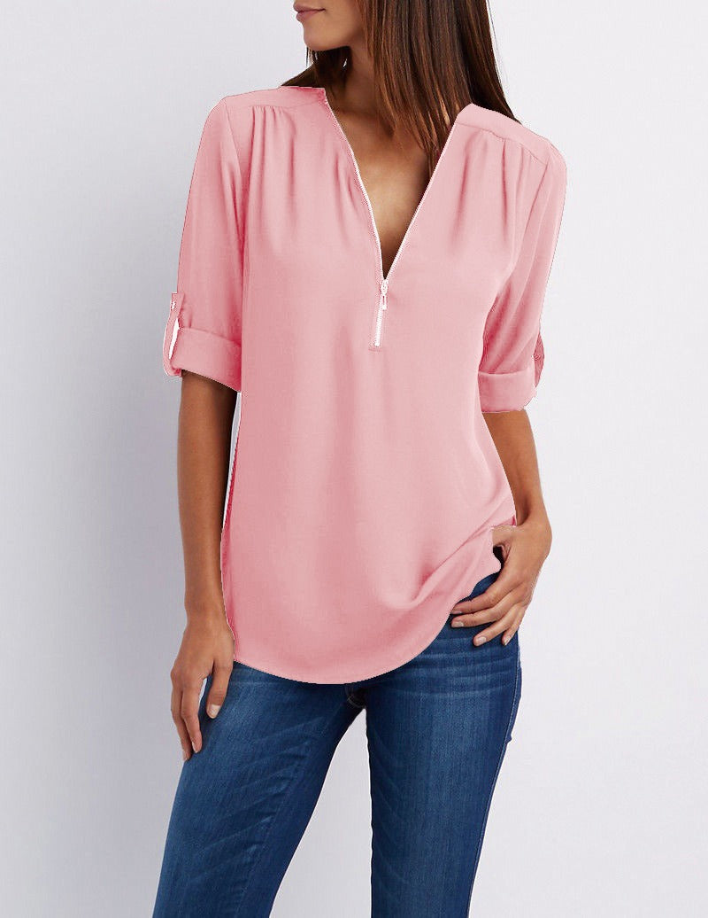 Damen Chiffonbluse Reißverschluss