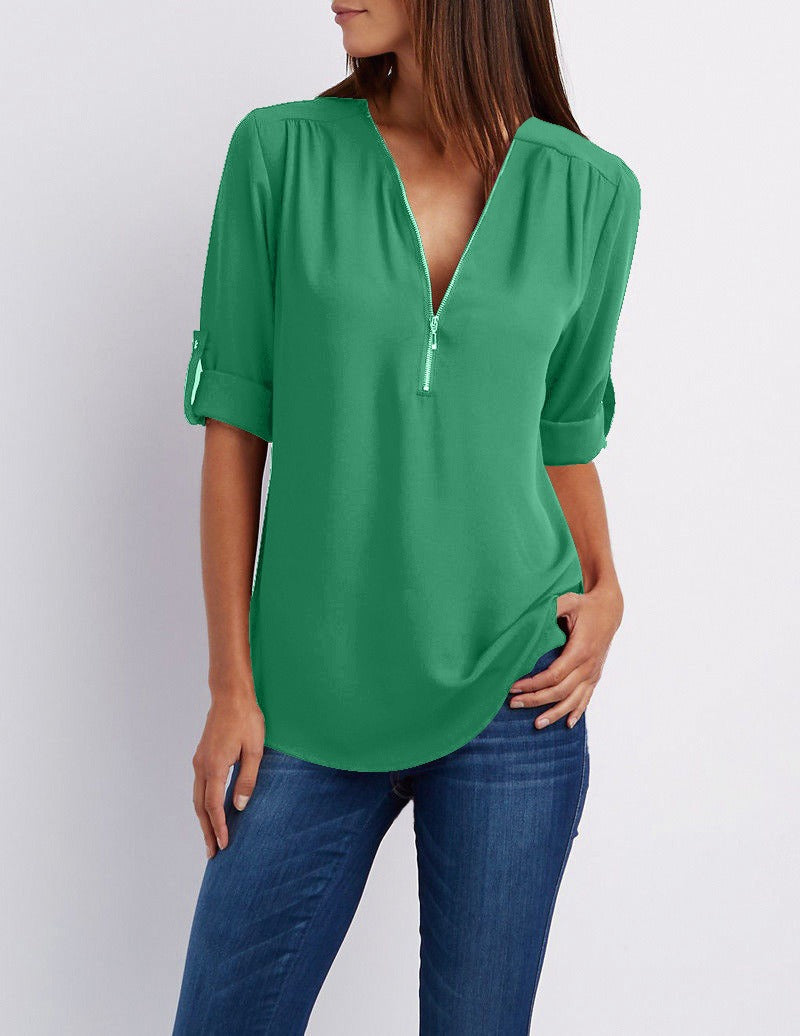Damen Chiffonbluse Reißverschluss