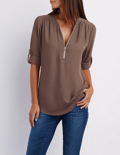 Damen Chiffonbluse Reißverschluss