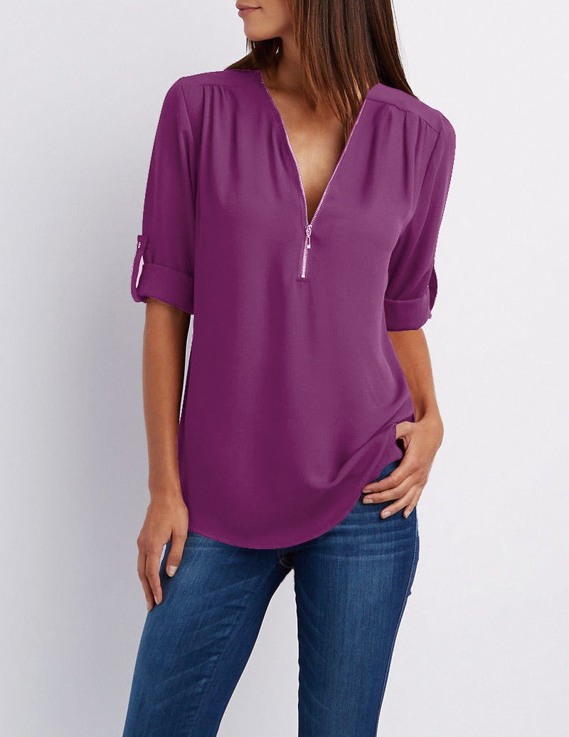 Damen Chiffonbluse Reißverschluss