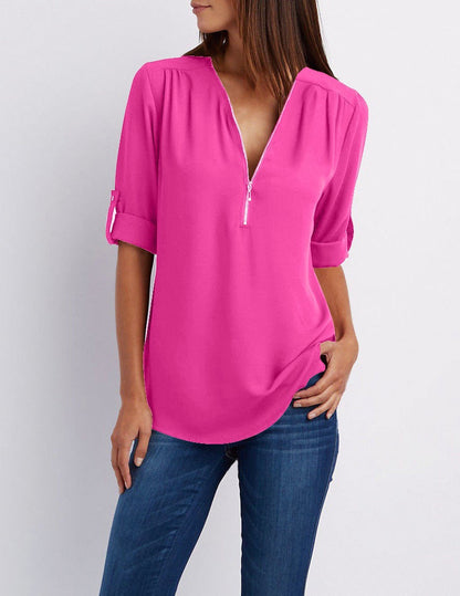 Damen Chiffonbluse Reißverschluss