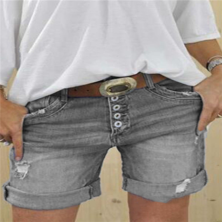 Wilda Damen Ripped Shorts Denim