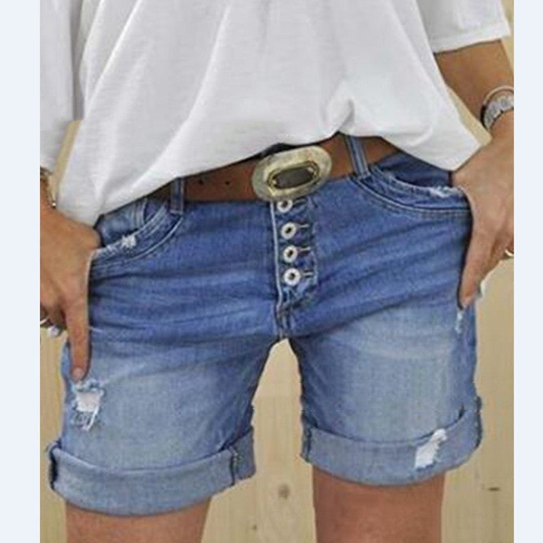 Norvielle Damen Ripped Denim Shorts