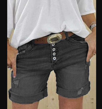 Norvielle Damen Ripped Denim Shorts