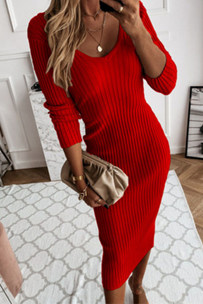 Norvielle Damen Bodycon Midi-Kleid Rippstrick Robust