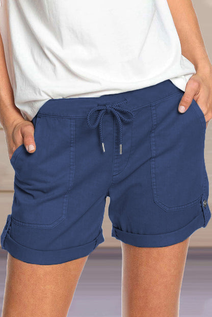 Damen Shorts Verstellbarer Taillenkordelzug Umschlag Saum Beige
