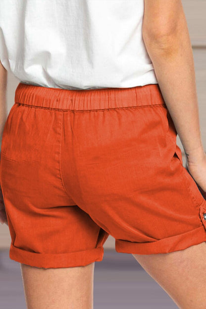 Damen Shorts Verstellbarer Taillenkordelzug Umschlag Saum Beige