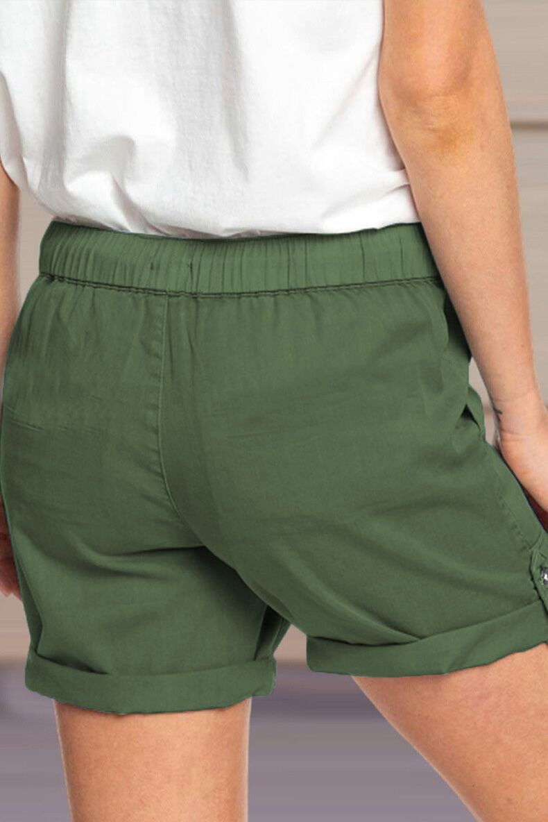 Damen Shorts Verstellbarer Taillenkordelzug Umschlag Saum Beige