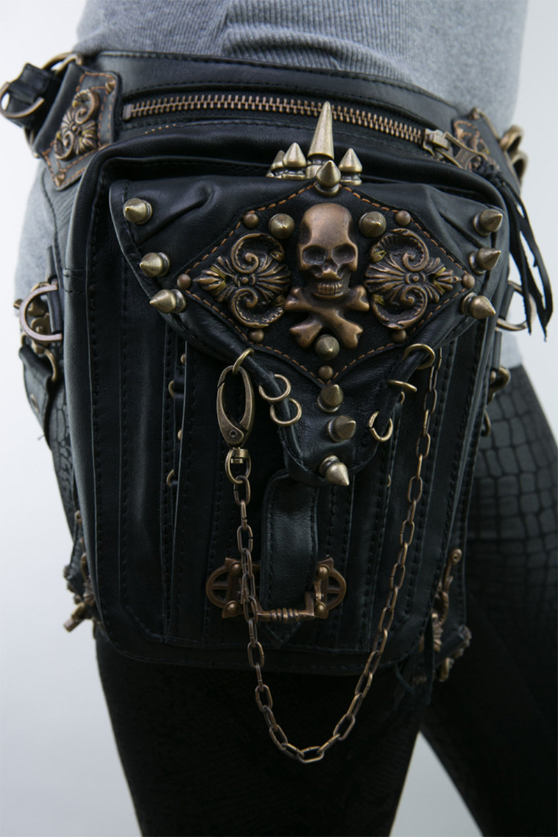Lederjacke mit Nieten und Ketten Reißverschluss Taschen