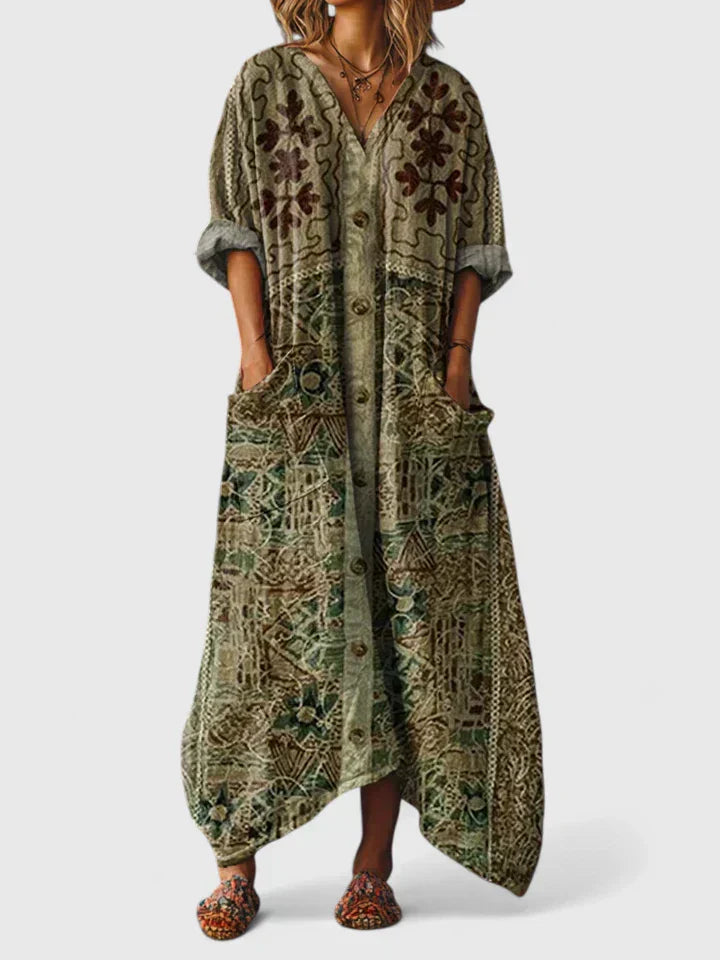 Althea Damen Boho-Kleid Fließend Stickerei