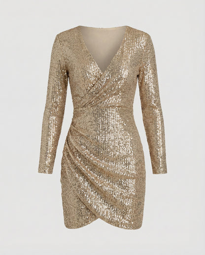 Paillettenkleid Damen V-Ausschnitt Glitzer