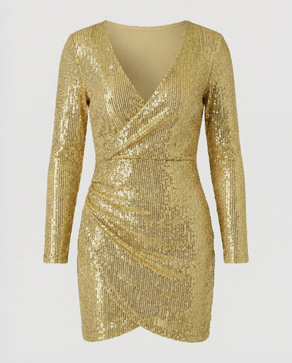 Paillettenkleid Damen V-Ausschnitt Glitzer