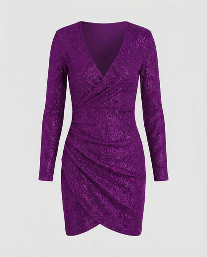 Paillettenkleid Damen V-Ausschnitt Glitzer