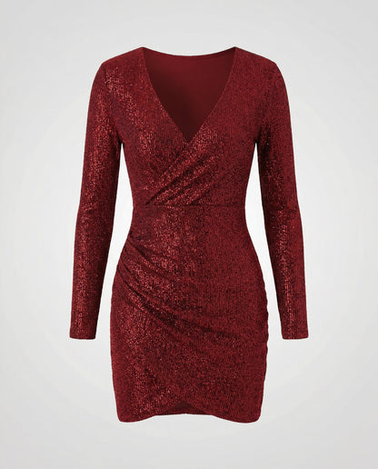 Paillettenkleid Damen V-Ausschnitt Glitzer