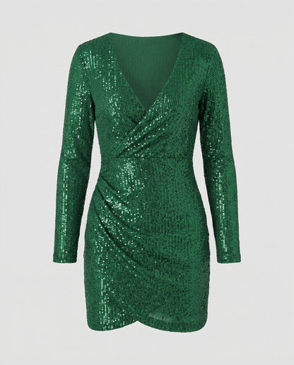 Paillettenkleid Damen V-Ausschnitt Glitzer