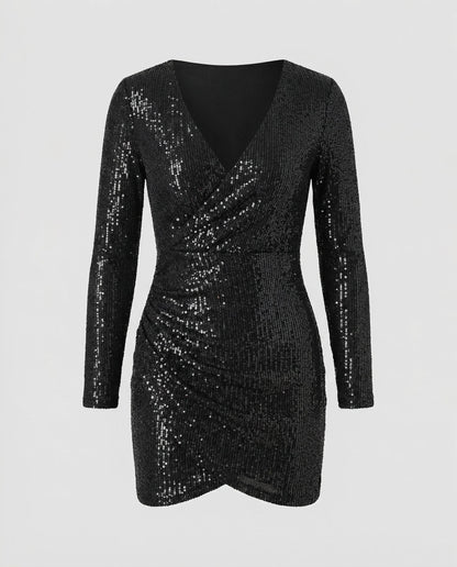 Paillettenkleid Damen V-Ausschnitt Glitzer