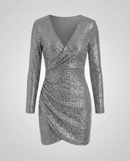 Paillettenkleid Damen V-Ausschnitt Glitzer