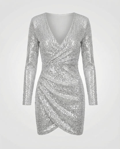 Paillettenkleid Damen V-Ausschnitt Glitzer