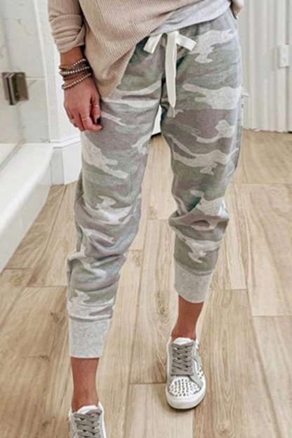 Norvielle Damen Caprihosen Camouflage-Druck Stretch