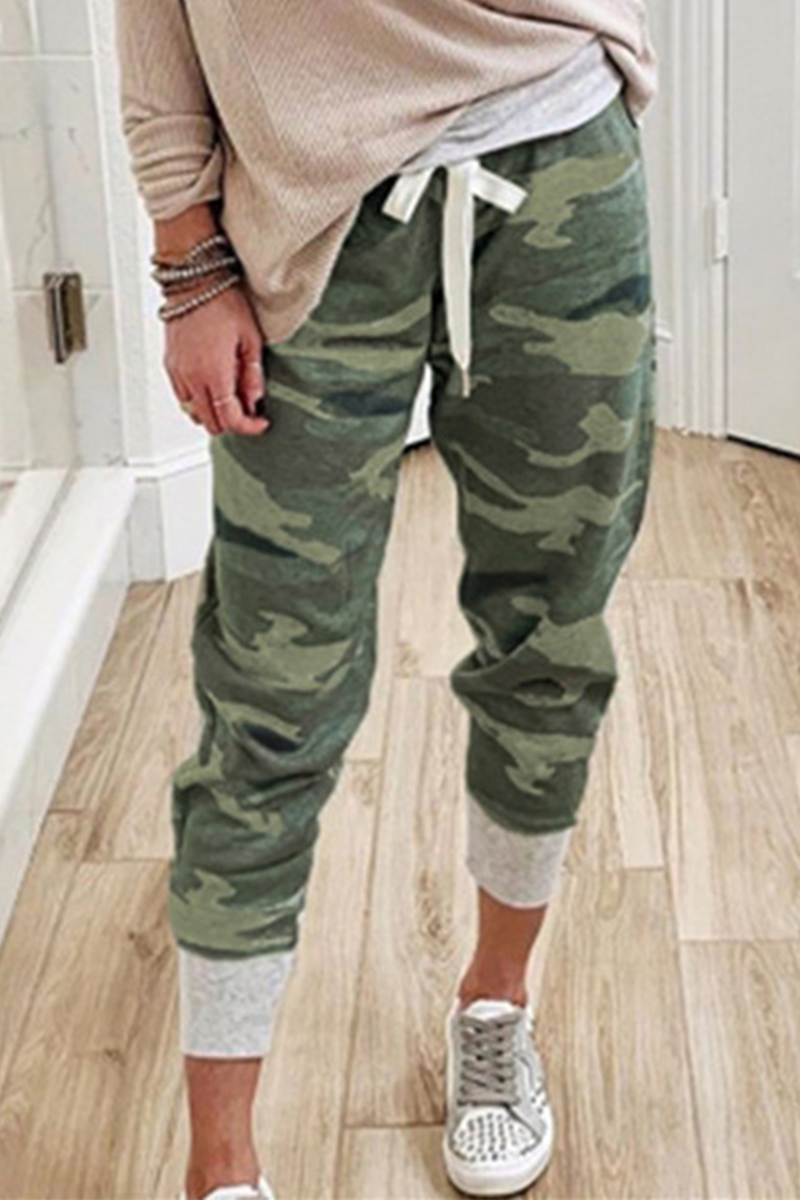 Norvielle Damen Caprihosen Camouflage-Druck Stretch