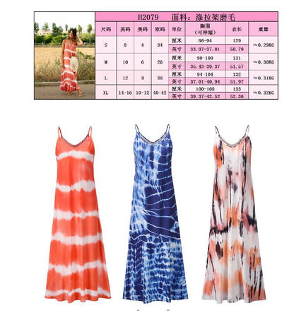 Damen Maxikleid Batikdesign V-Ausschnitt Norvielle