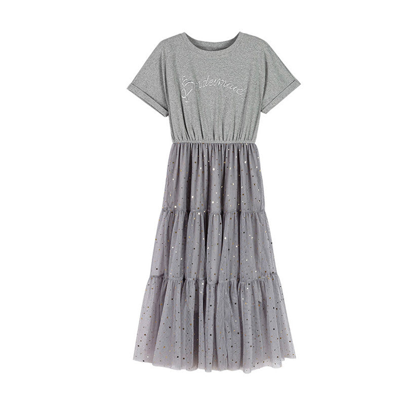 Damen Kleid Lang Tüll Gummizug