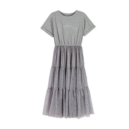 Damen Kleid Lang Tüll Gummizug