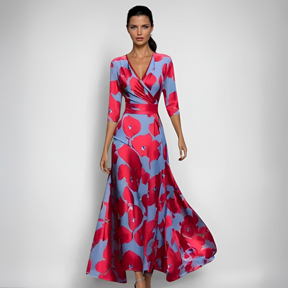 Damen Maxikleid Blumenmuster Langes Ärmel Kleid