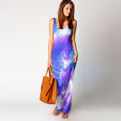 Damen Maxikleid Aquarell-Design Fließender Schnitt Bunt