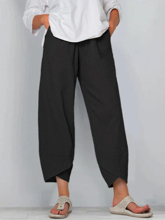 Damen Stoffhose Locker Geschnitten Elastischer Bund Leicht Beige - Norvielle