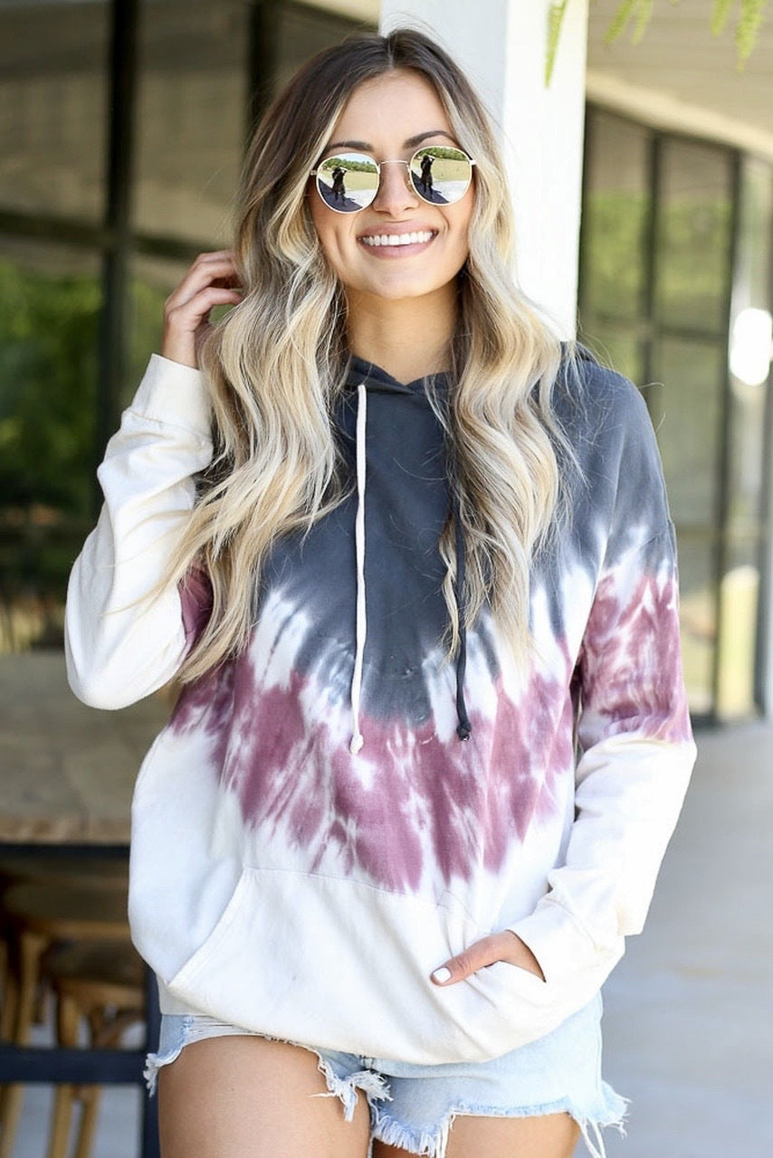 Damen Hoodie Bunt Batikmuster Kängurutasche