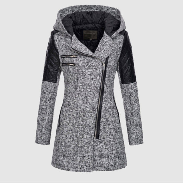 Damen Steppjacke mit Kapuze und asymmetrischem Reißverschluss Schwarz - Norvielle