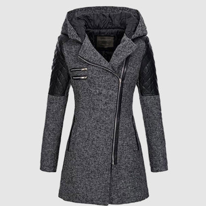 Damen Steppjacke mit Kapuze und asymmetrischem Reißverschluss