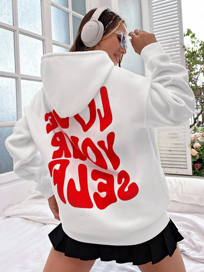 Damen Oversized Hoodie Kapuzenpullover Love Yourself Druck