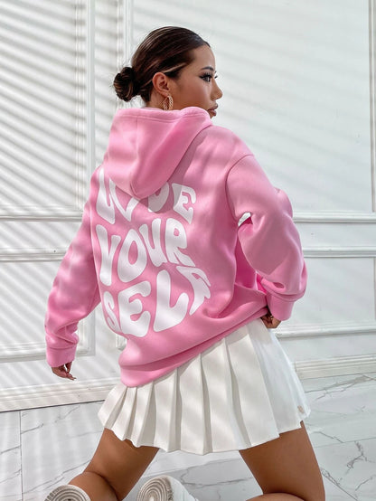 Damen Oversized Hoodie Kapuzenpullover Love Yourself Druck