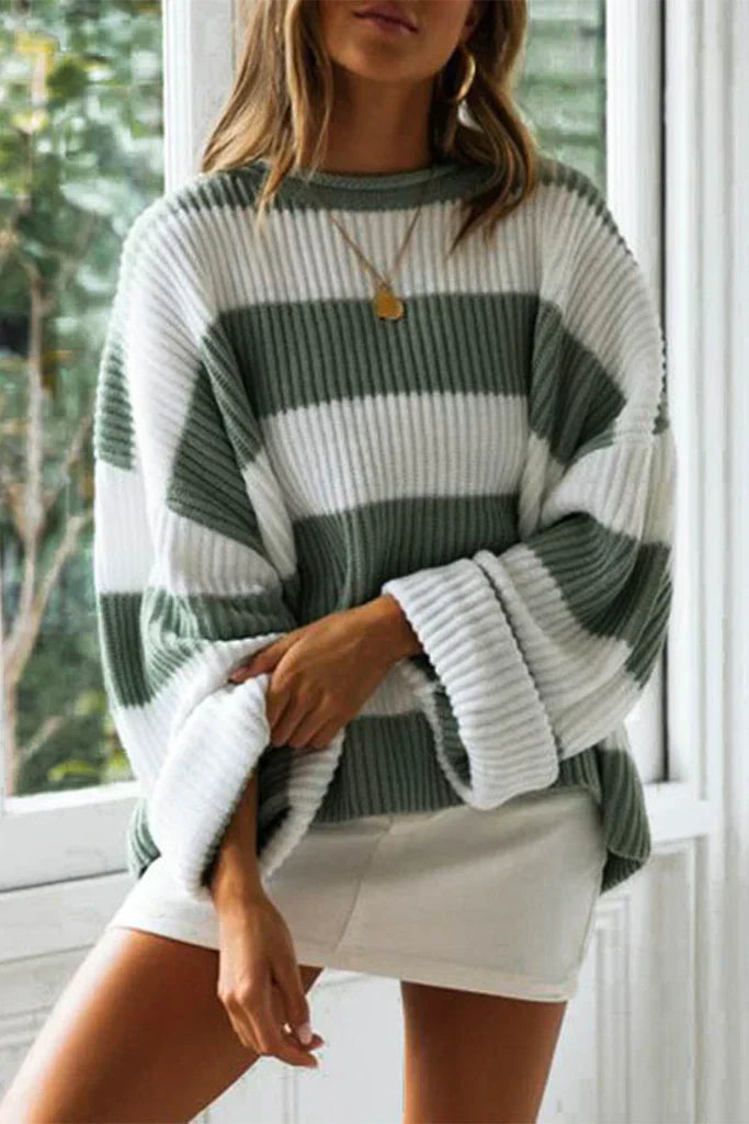 Damen Grobstrickpullover Gestreift Locker Passform - Norvielle