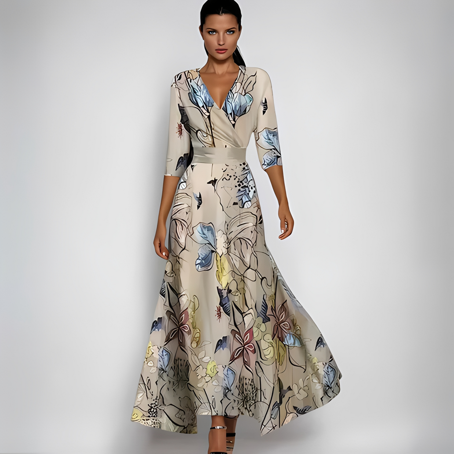 Damenkleid Blumenmuster Midi Grüün