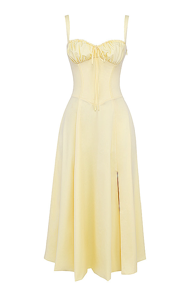 Damen Midikleid Taillenformend Zitronengelb