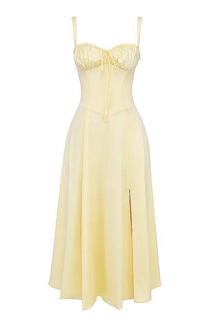 Damen Midikleid Taillenformend Zitronengelb