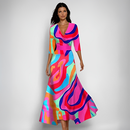 Damen Maxikleid Blumenmuster Langes Ärmel Kleid
