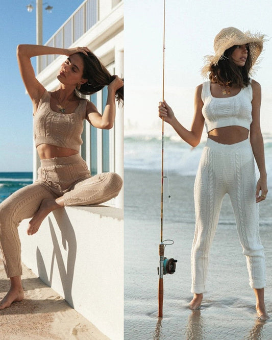 Damen Set Cropped und Leggings Strickmuster Norvielle - Norvielle