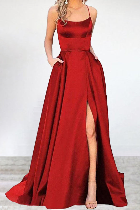 Abendkleid Einfarbig U-Hals Hochgeschlossen Frauen 16 Farben - Norvielle