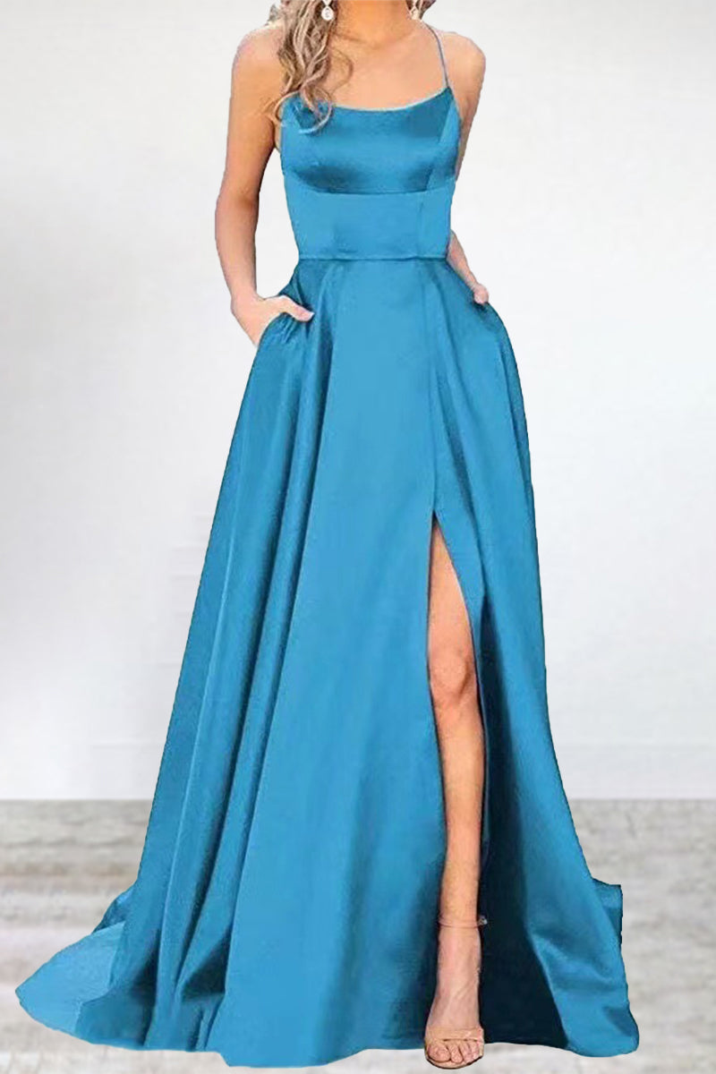 Abendkleid Einfarbig U-Hals Hochgeschlossen Frauen 16 Farben