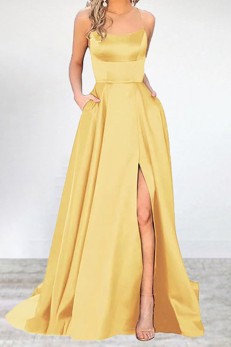 Abendkleid Einfarbig U-Hals Hochgeschlossen Frauen 16 Farben