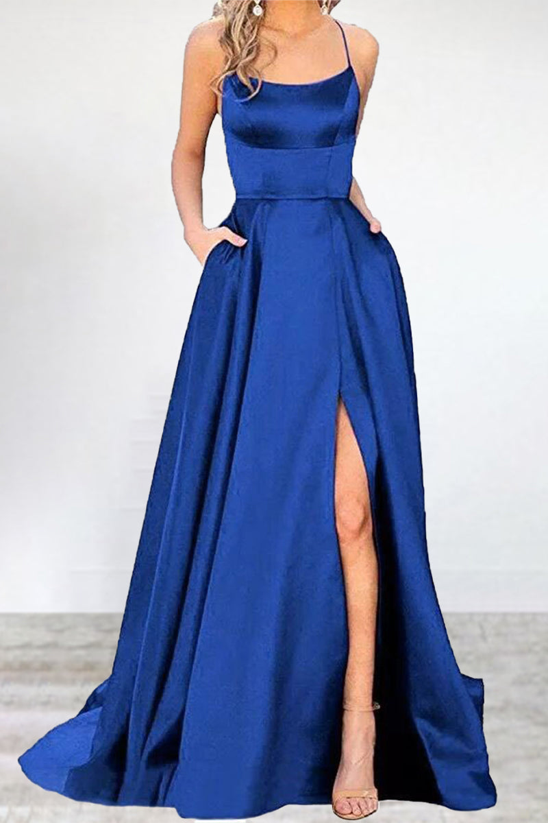 Abendkleid Einfarbig U-Hals Hochgeschlossen Frauen 16 Farben
