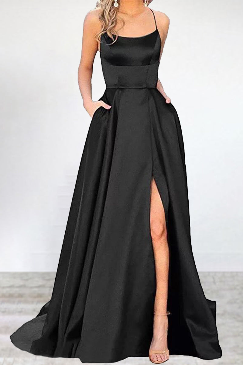 Abendkleid Einfarbig U-Hals Hochgeschlossen Frauen 16 Farben