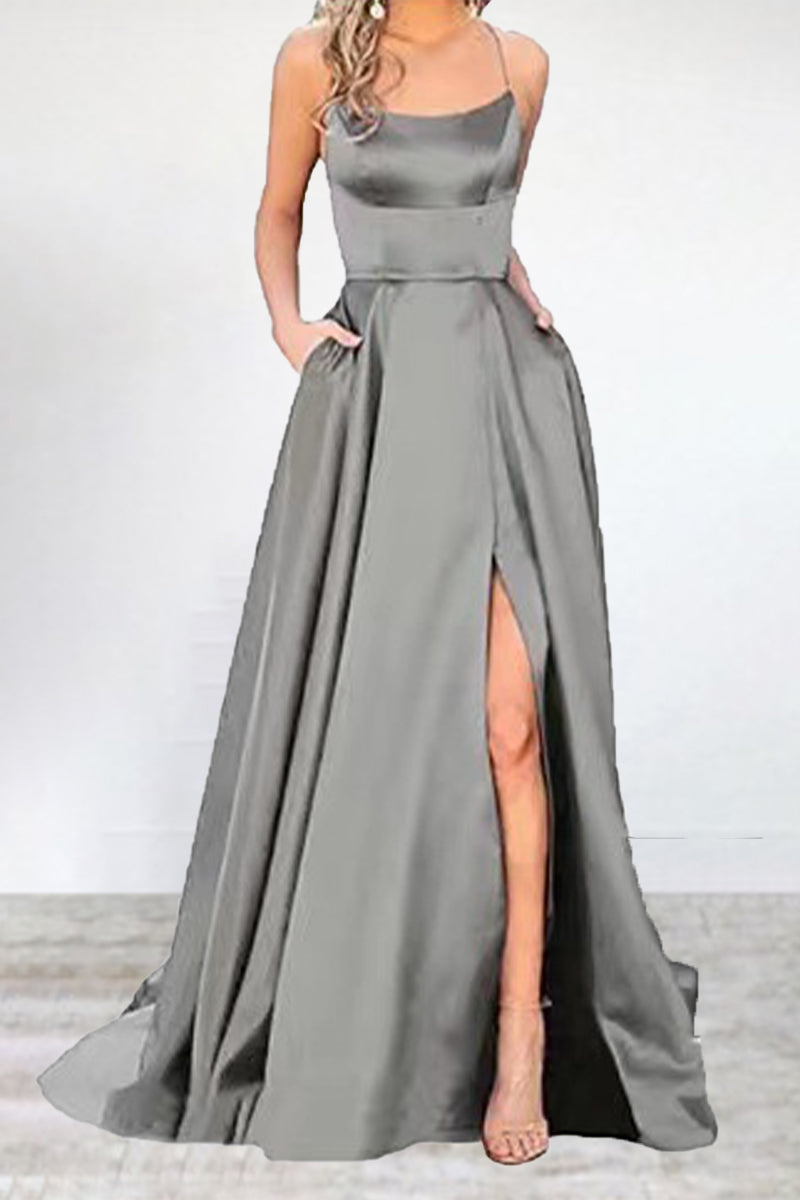 Abendkleid Einfarbig U-Hals Hochgeschlossen Frauen 16 Farben