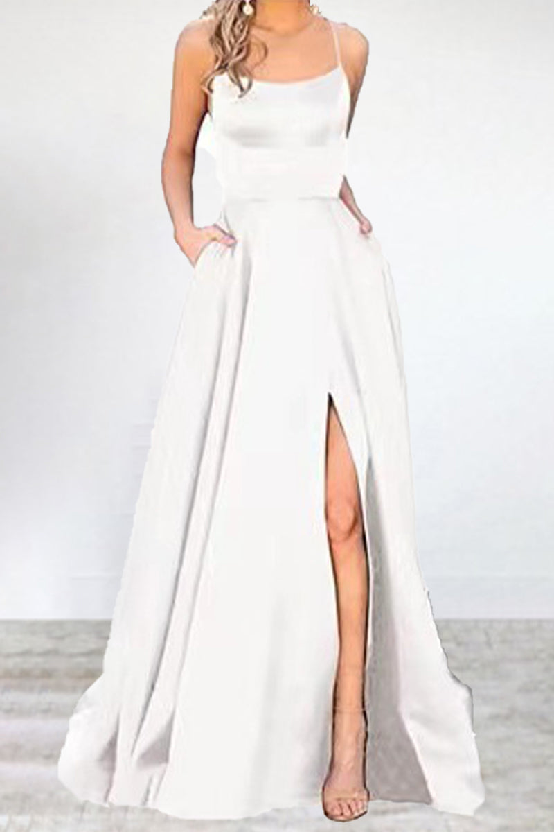 Abendkleid Einfarbig U-Hals Hochgeschlossen Frauen 16 Farben